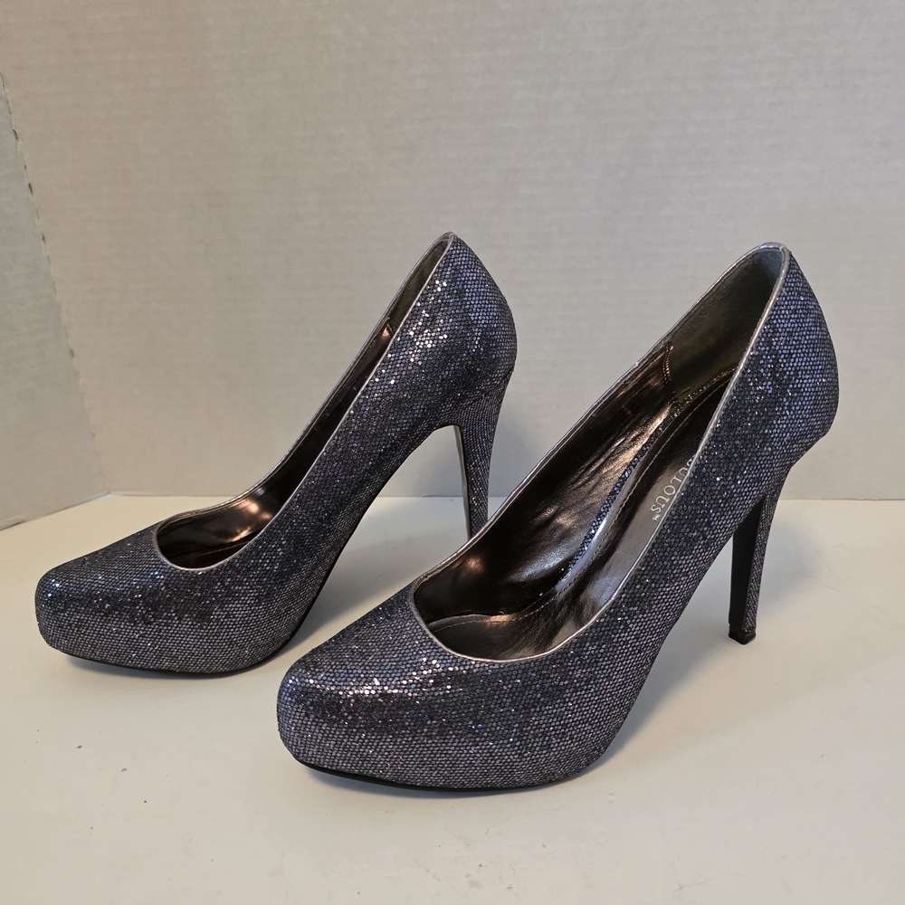 Just Fabulous Sparkly Women's Glitter Platform High Heels in Dark Silver